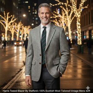 Harris Tweed Blazer By Stafford 100% Pure Scottish Wool Tailored USA Mens 42R